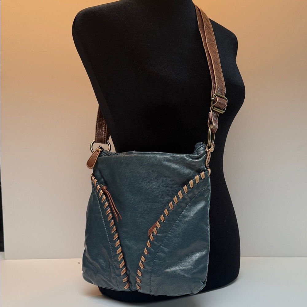 Bueno Crossbody Bag in Blue/Teal with Brown Strap / FREE when Bundled!